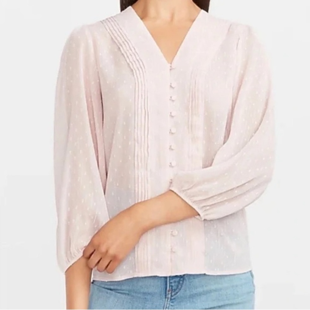 Express Light Pink Button-Up Jacquard Blouse